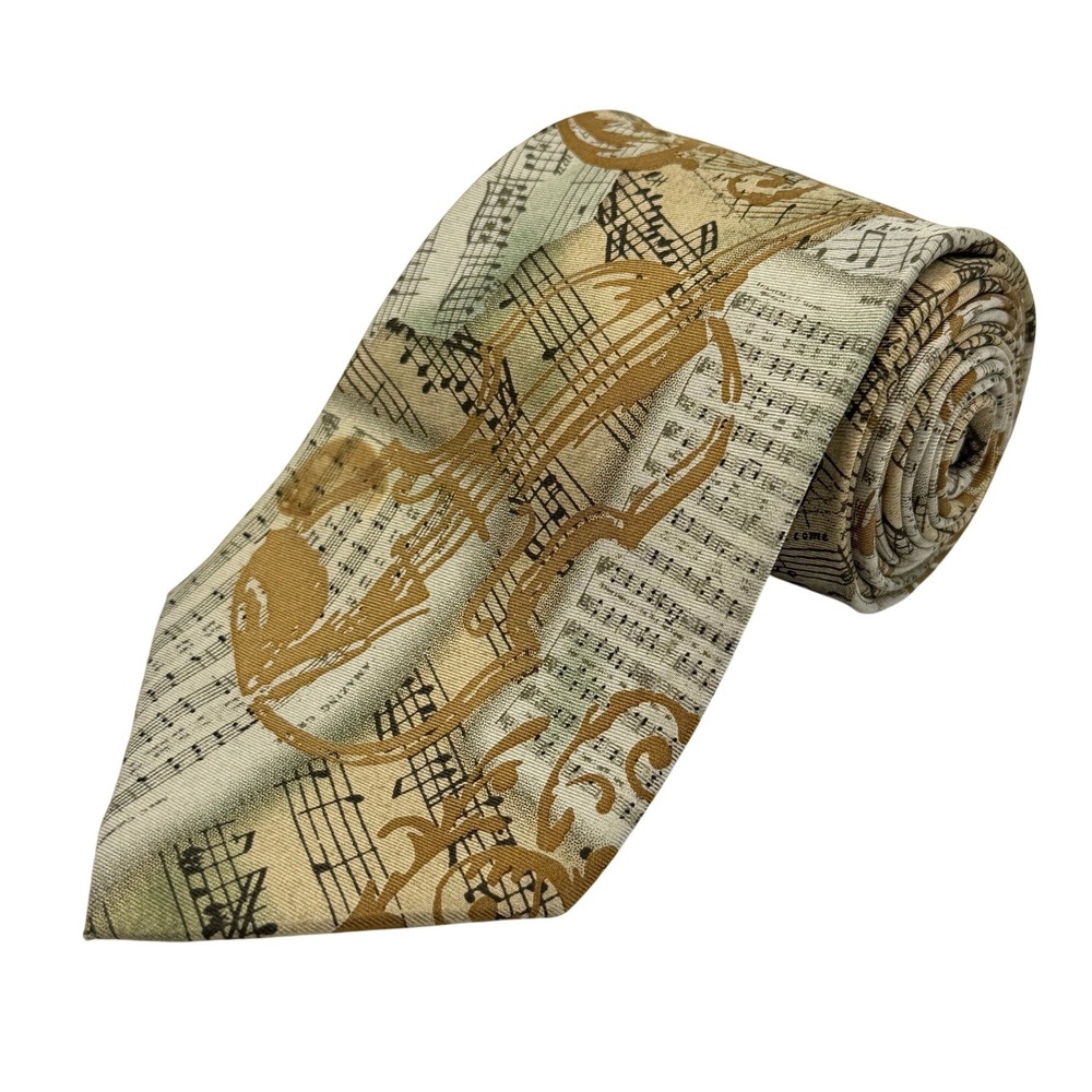 Eagles Wings Sheet Music Violin 100% Silk‎ Mens Necktie Tan Gold 58.5"L